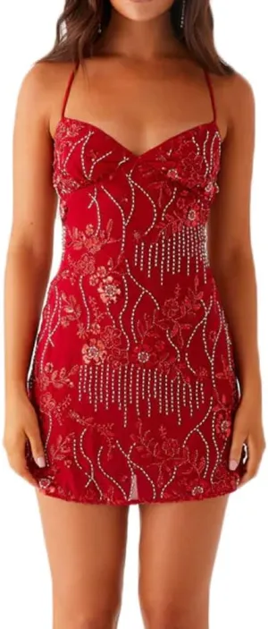 Women Y2k Sequin Sparkly Rhinestone Bodycon Mini Dress Sexy Floral Glitter Tie Back Criss Cross Strap Short Dress