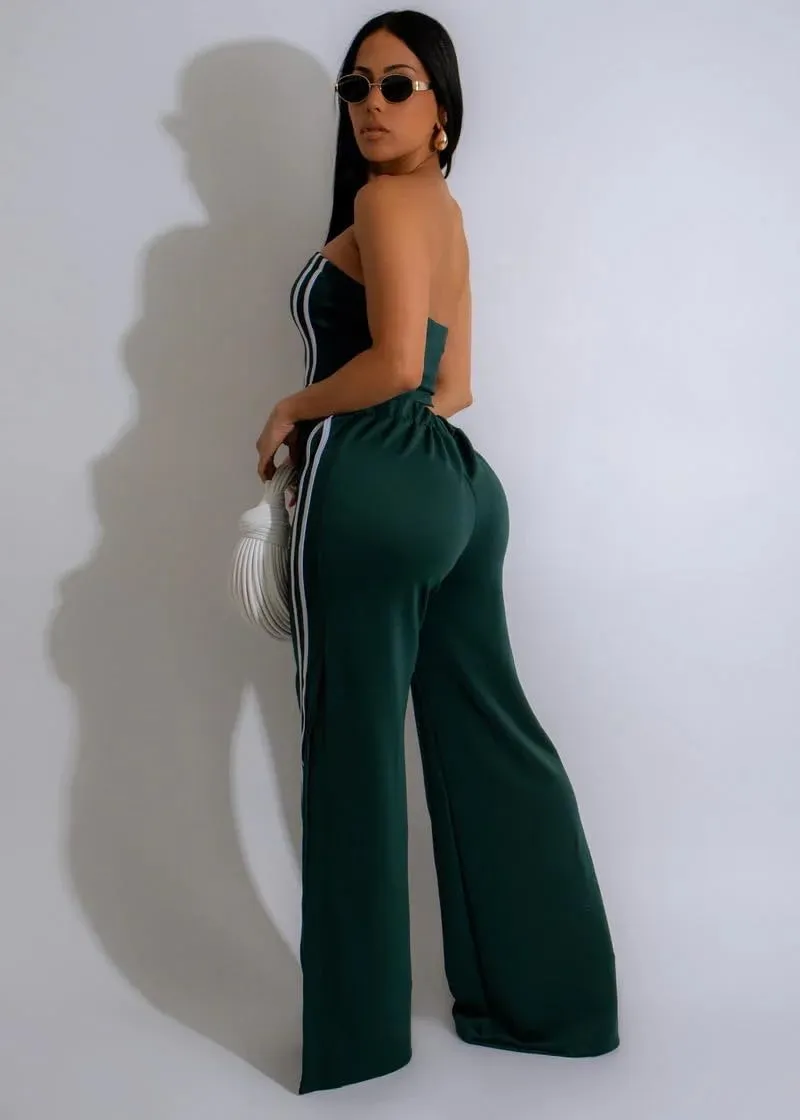 Women's 2 Piece Summer Outfits Strapless Striped Crop Top & High Waist Wide Leg Pants Set Casual Outfit