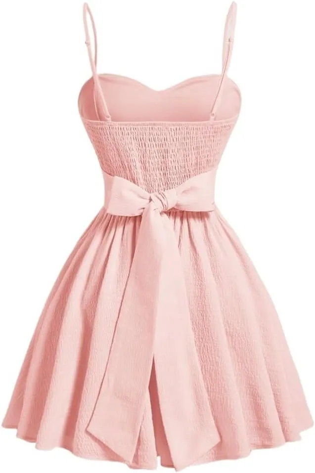 Women's Back Tie Bowknot Summer Dress, Pastel Backless Fashion Short Cami Dresses for Women
