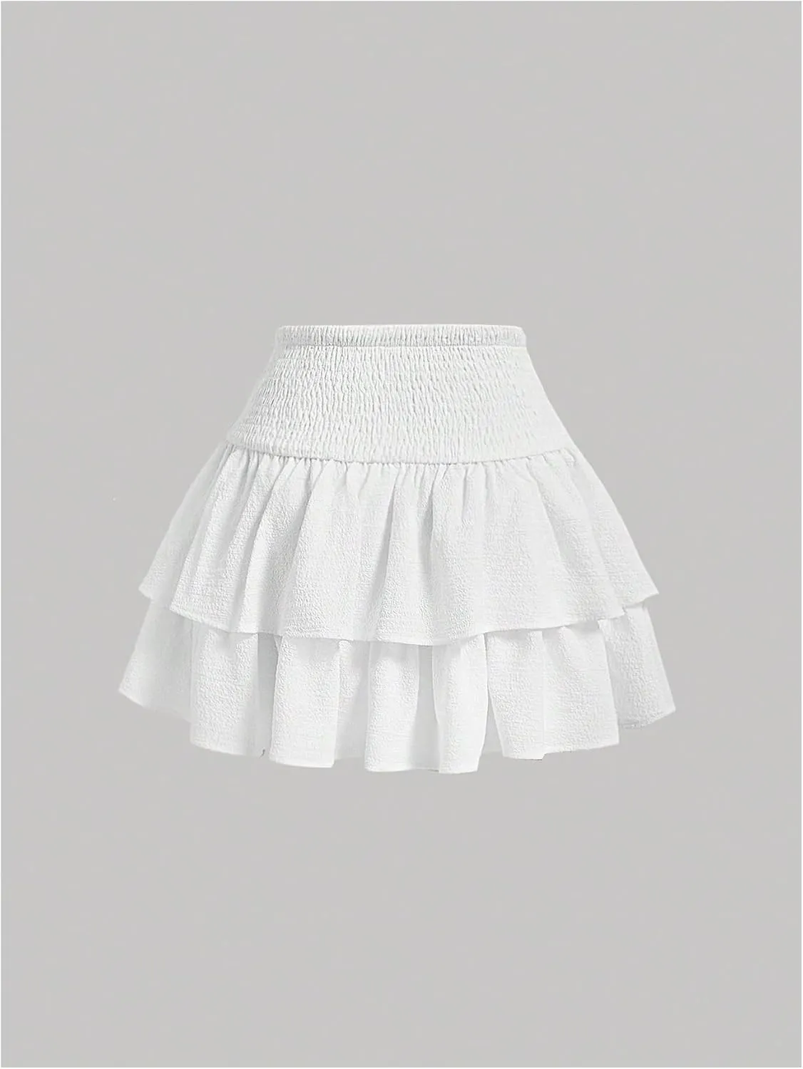 Women's Bow Front Mini Skirt High Shirred Waist Layered Ruffle Hem Short Cake Skirts