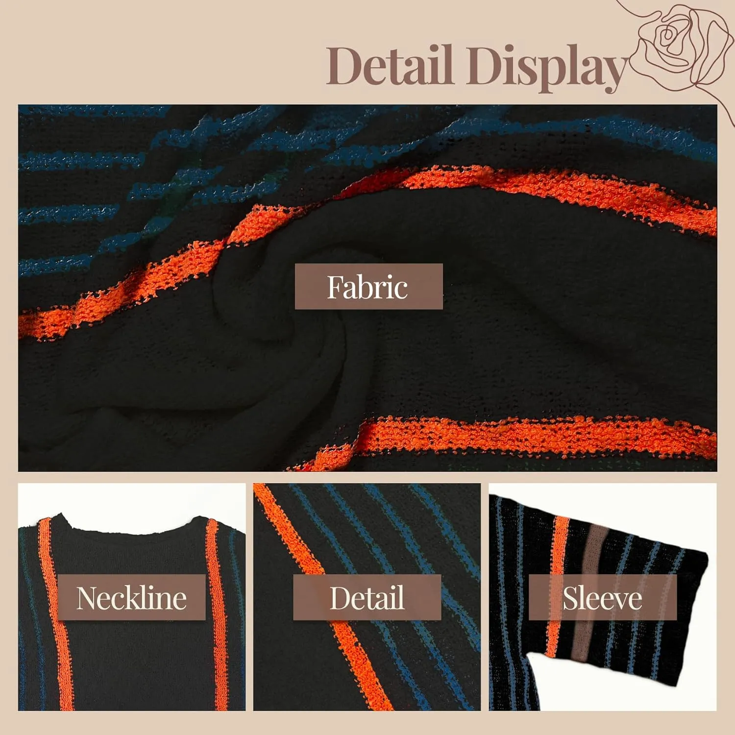 Women's Casual Color Block Striped Knit Sweater Lightweight Cable Knit Pullover Tops Spring Fall Trendy Boho Clothes