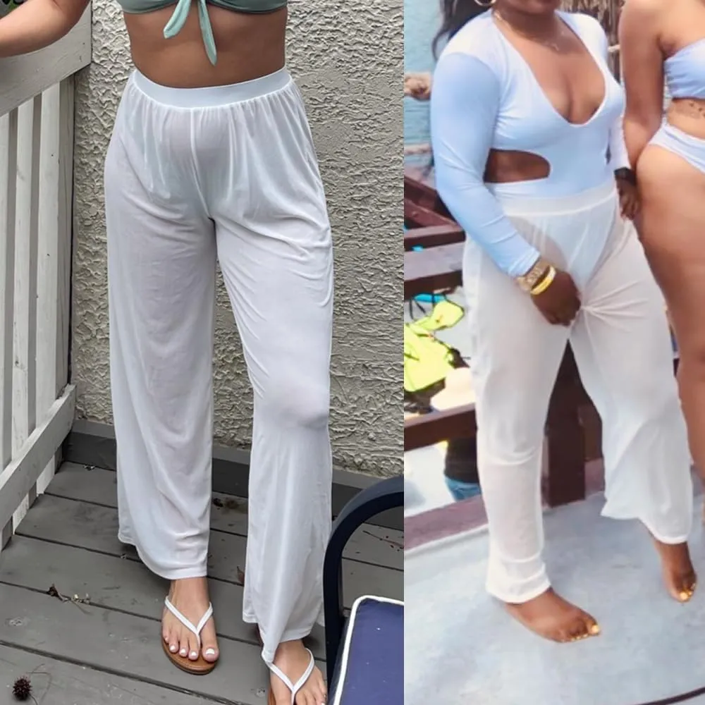 Womens Cover up Pants Sheer Bikini Bottoms Swimsuit Cover up Wide Leg Beach Pants