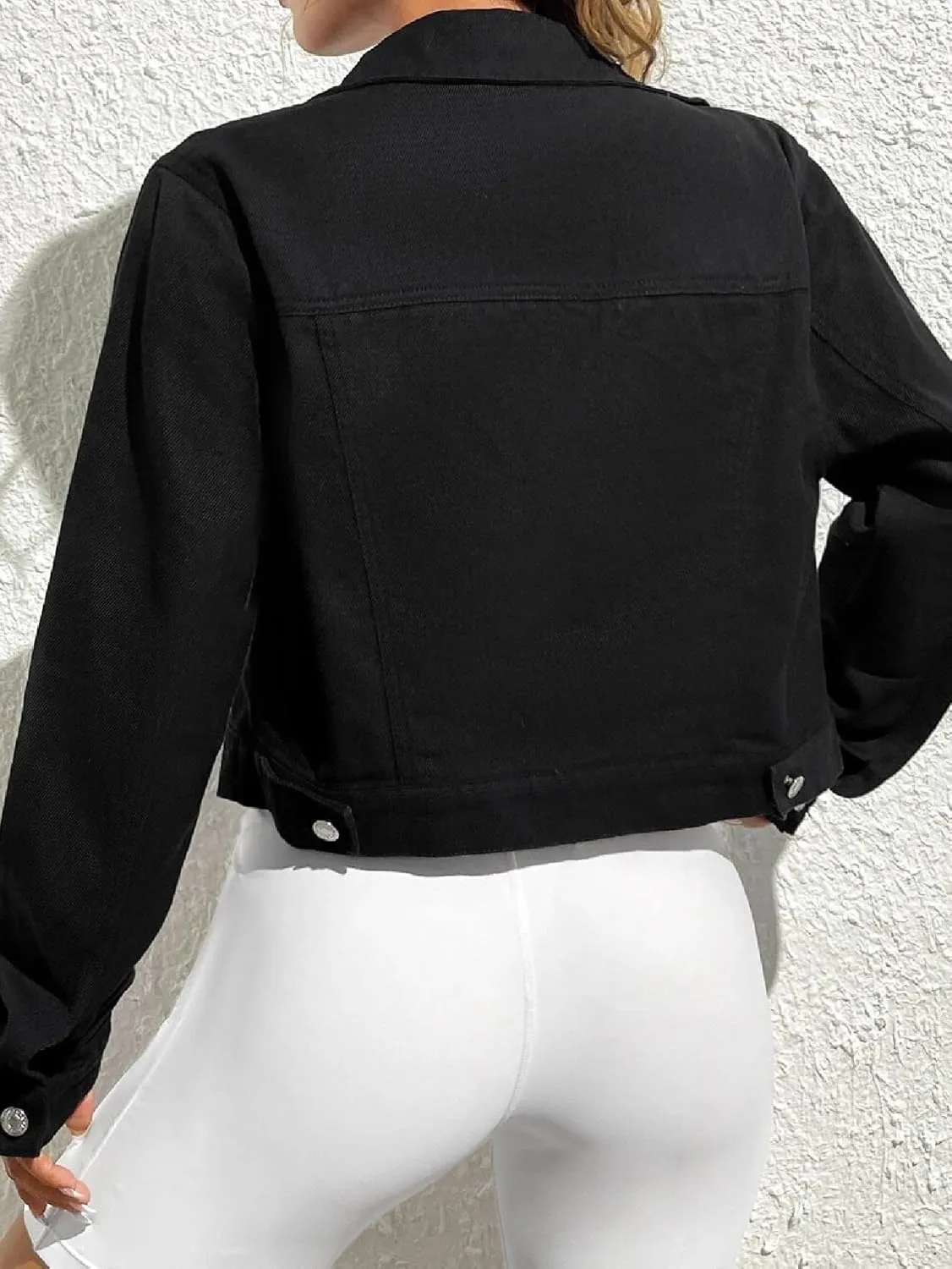 Women's Denim Jackets Cropped Long Sleeve Button Down Lapel Washed Denim Jackets for Women Trendy