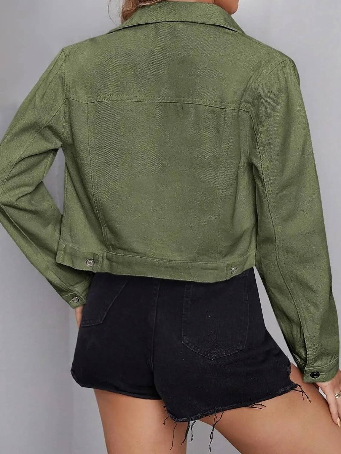 Women's Denim Jackets Cropped Long Sleeve Button Down Lapel Washed Denim Jackets for Women Trendy