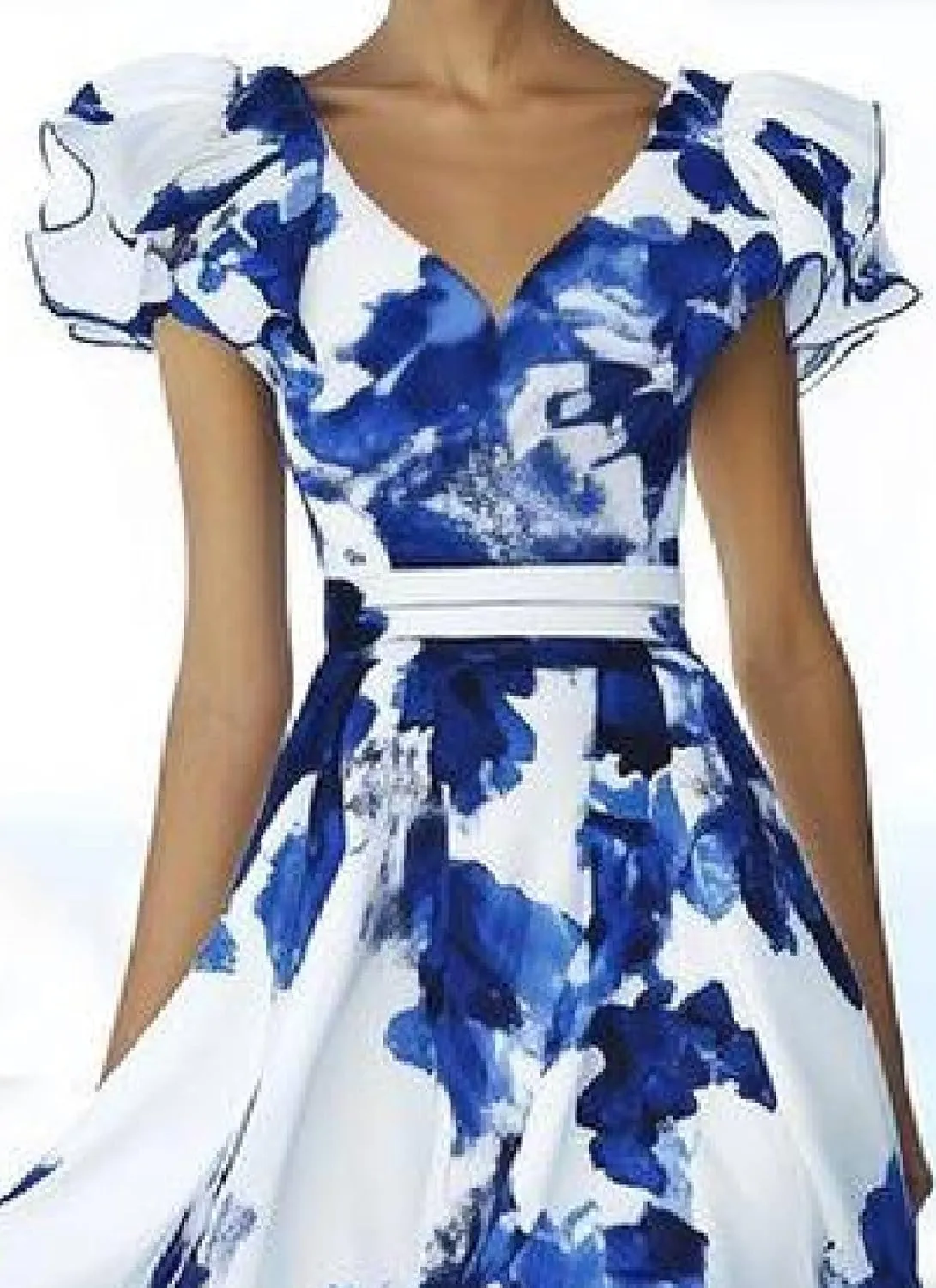 Womens Floral Print V Neck Sleeveless Maxi Dress Elegant Formal A Line Empire Waist Evening Party Dress