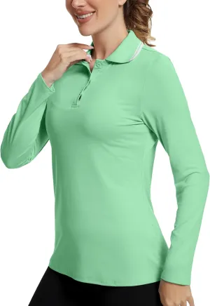 Women's Golf Polo Shirts Long Sleeve Workout Tops UPF 50  Sun Protection Quick Dry Lightweight Active Tennis Shirts