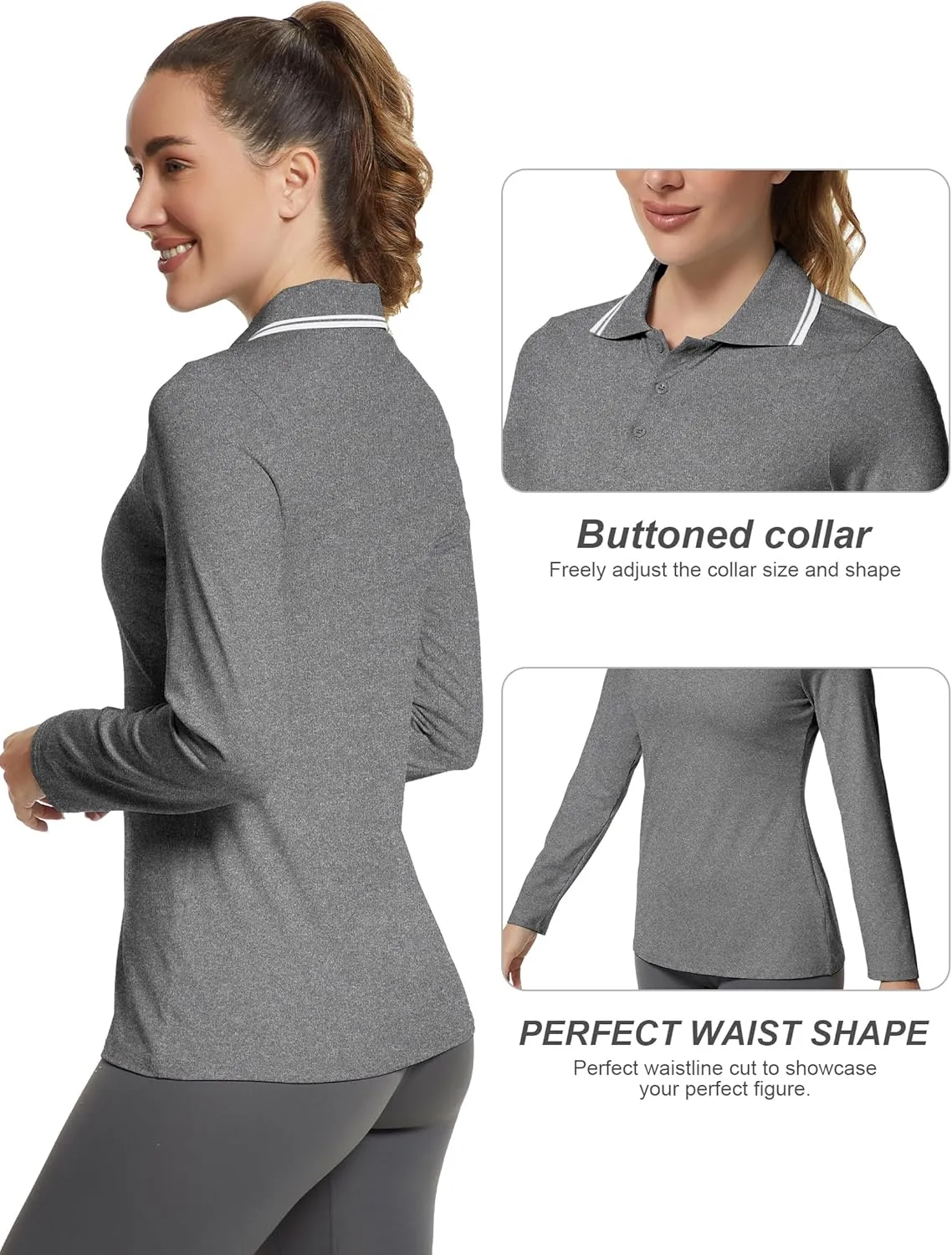 Women's Golf Polo Shirts Long Sleeve Workout Tops UPF 50  Sun Protection Quick Dry Lightweight Active Tennis Shirts