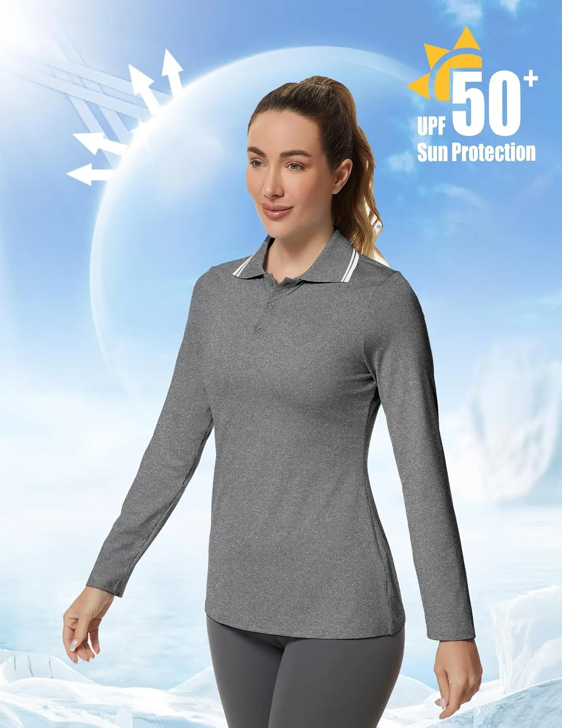 Women's Golf Polo Shirts Long Sleeve Workout Tops UPF 50  Sun Protection Quick Dry Lightweight Active Tennis Shirts