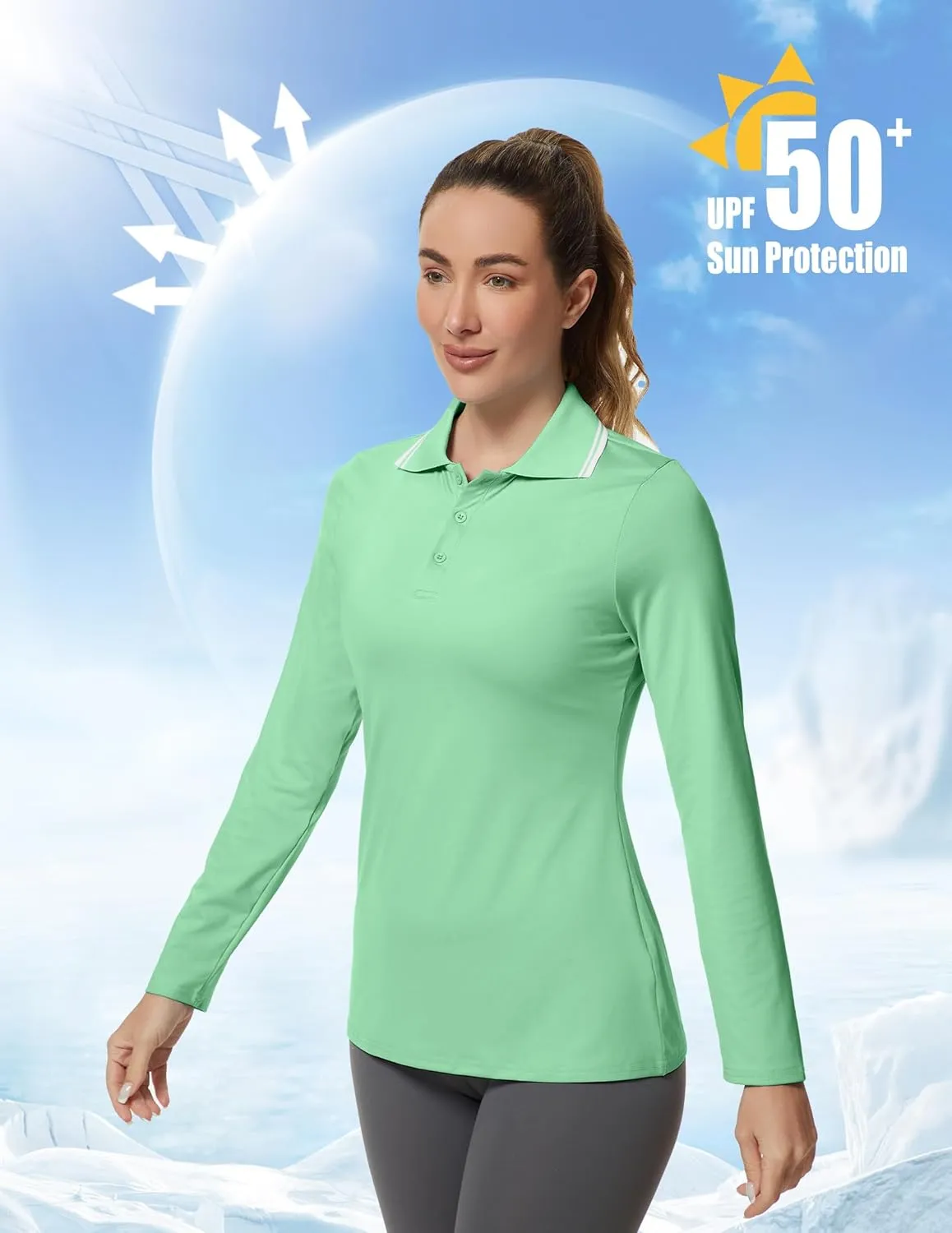Women's Golf Polo Shirts Long Sleeve Workout Tops UPF 50  Sun Protection Quick Dry Lightweight Active Tennis Shirts