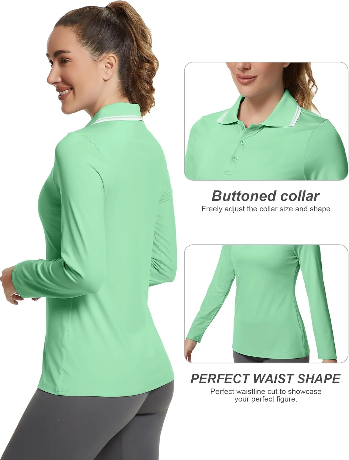 Women's Golf Polo Shirts Long Sleeve Workout Tops UPF 50  Sun Protection Quick Dry Lightweight Active Tennis Shirts