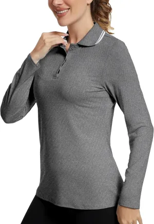 Women's Golf Polo Shirts Long Sleeve Workout Tops UPF 50  Sun Protection Quick Dry Lightweight Active Tennis Shirts