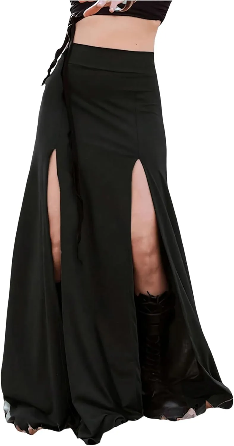 Women's High Waist Double Slit Thigh Maxi Skirt High Waisted Casual Bodycon Long Skirts Sexy Flowy Long Skirt
