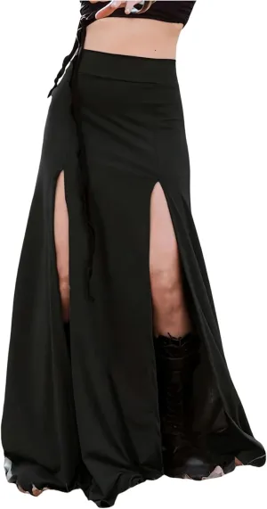 Women's High Waist Double Slit Thigh Maxi Skirt High Waisted Casual Bodycon Long Skirts Sexy Flowy Long Skirt