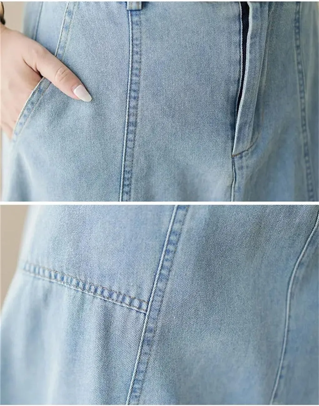 Womens High Waisted Denim Skirt Loose A-Line Medium Length Jeans Skirt Vintage Casual
