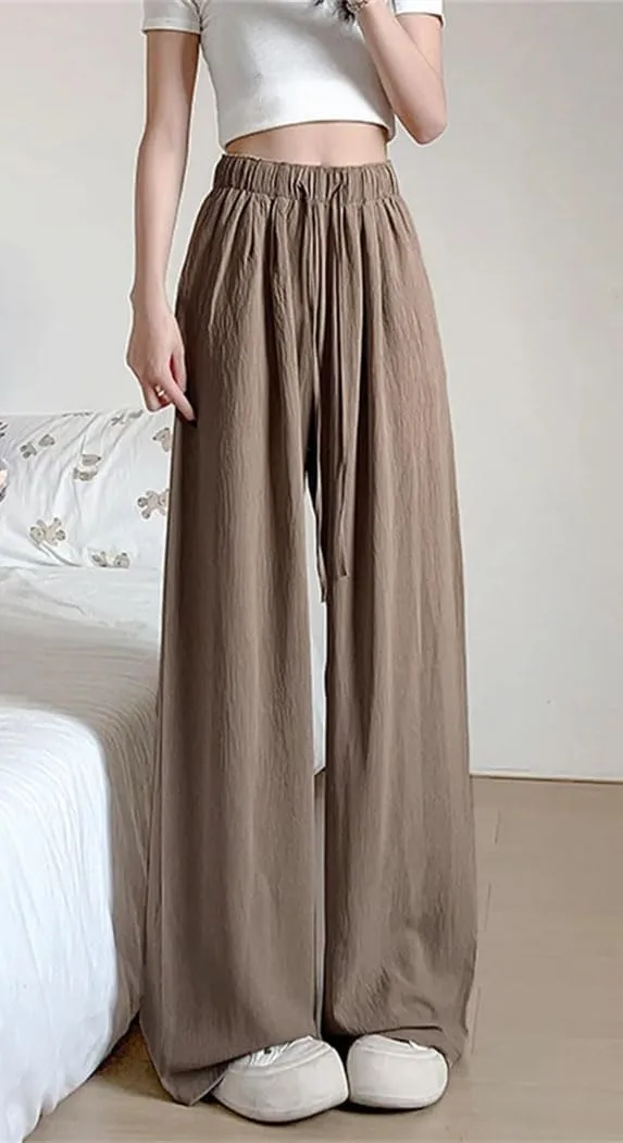 Womens Japanese Ice Silk Wide Leg Pants High Waist Straight Draped Anti-Wrinkle Summer Casual Trousers
