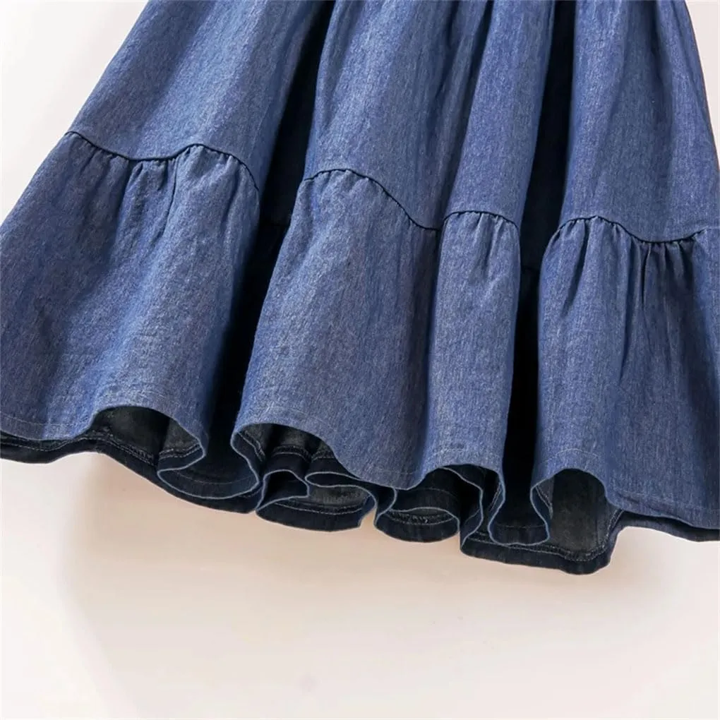 Women's Jeans Skirt Midi High Waist Vintage A Line Patchwork Layered Denim Skirts