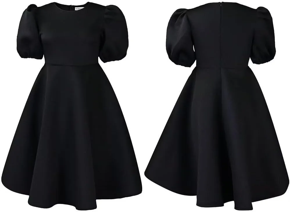 Womens Plus Size Stretchy A Line Summer Dresses Sweetheart Neck Puff Short Sleeve Tie Swing A Line Midi Dress