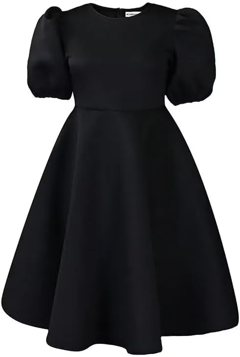Womens Plus Size Stretchy A Line Summer Dresses Sweetheart Neck Puff Short Sleeve Tie Swing A Line Midi Dress