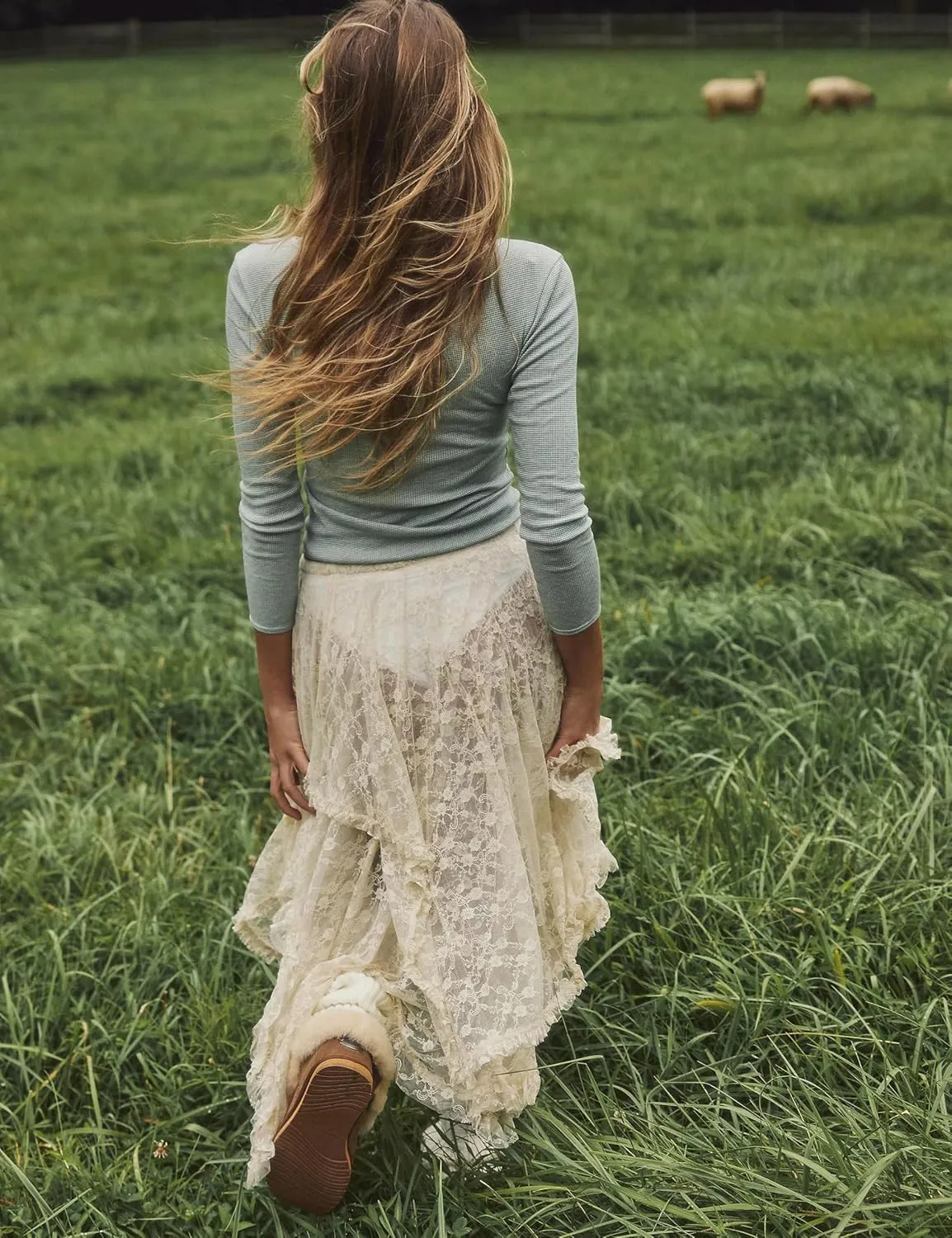 Women's Sexy Asymmetrical Lace Long Skirts Summer Elastic Layered Hem Skirt See-Through Beach Floral Half Slip