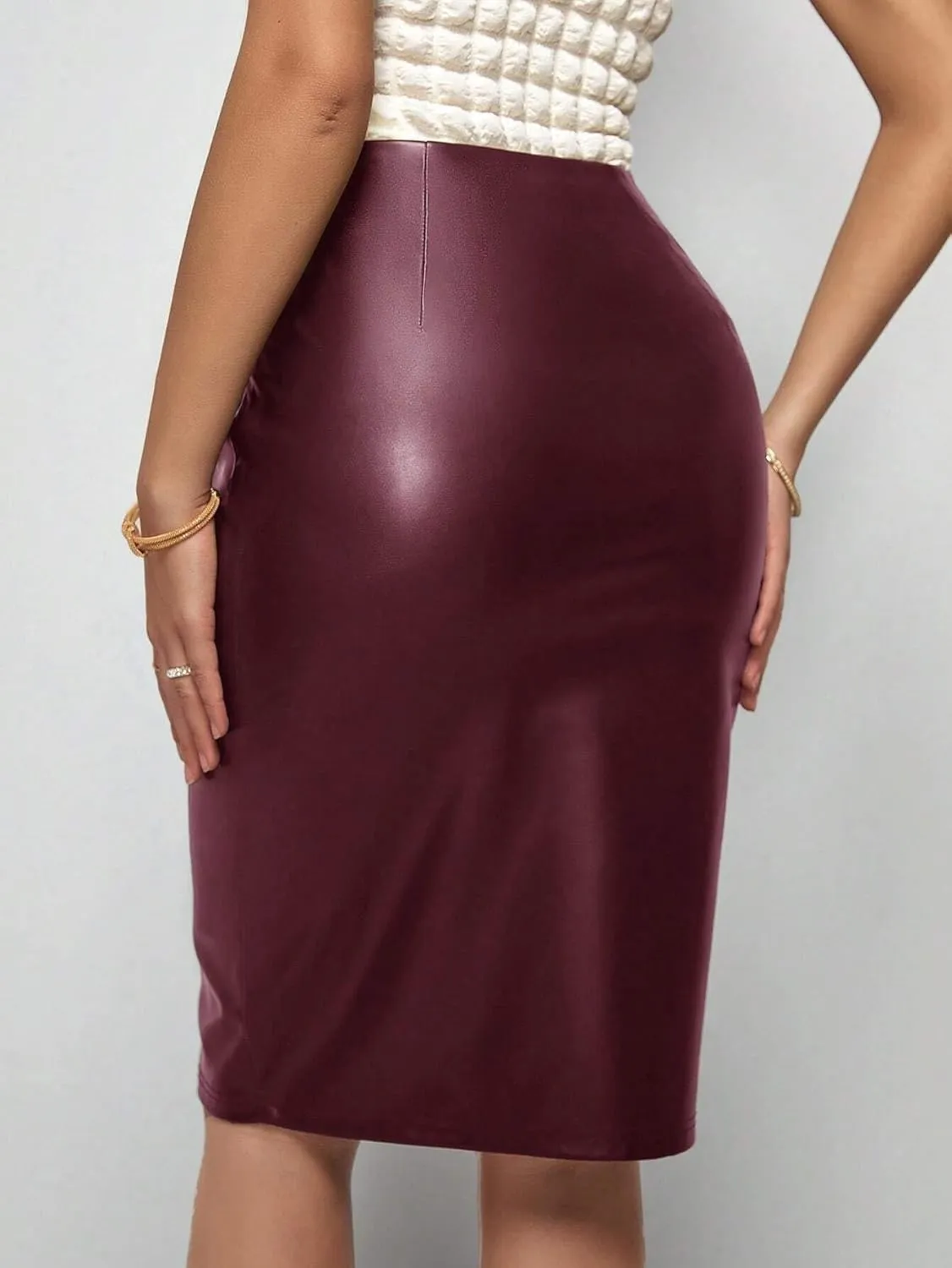 Womens Solid Color A-Line Midi Skirt, Casual Daily Pencil Knee Length Skirts for Women
