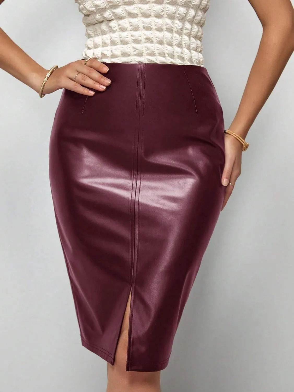 Womens Solid Color A-Line Midi Skirt, Casual Daily Pencil Knee Length Skirts for Women
