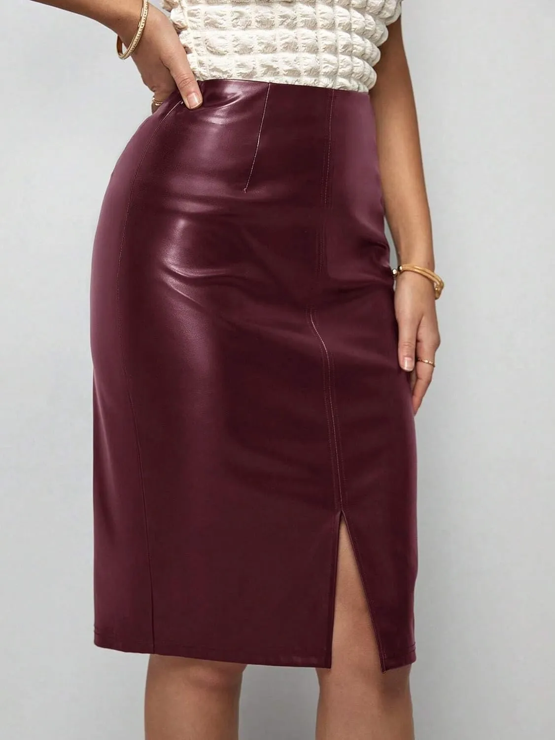 Womens Solid Color A-Line Midi Skirt, Casual Daily Pencil Knee Length Skirts for Women