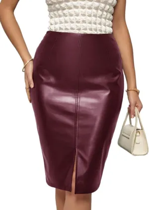 Womens Solid Color A-Line Midi Skirt, Casual Daily Pencil Knee Length Skirts for Women