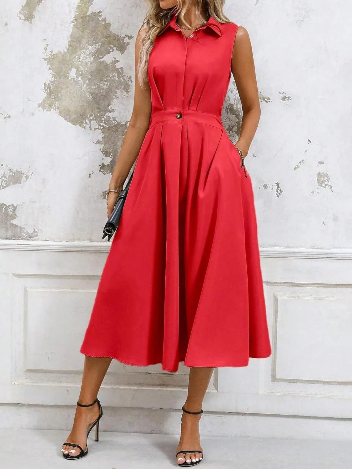 Women's Solid Color Daily A-Line Sleeveless Dress Maxi Outfit Fashion Dresses for Women