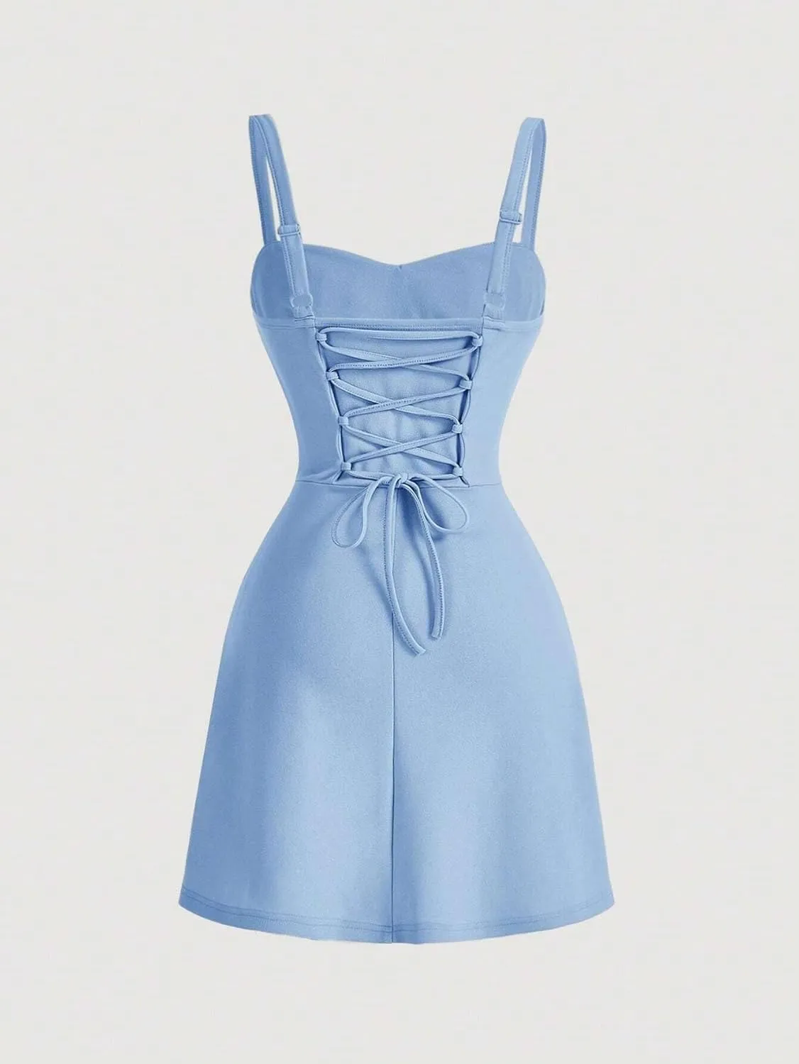 Women's Solid Color Pleated Front Tie Strap Sleeveless Dress Fashion Short Cami Dresses for Women