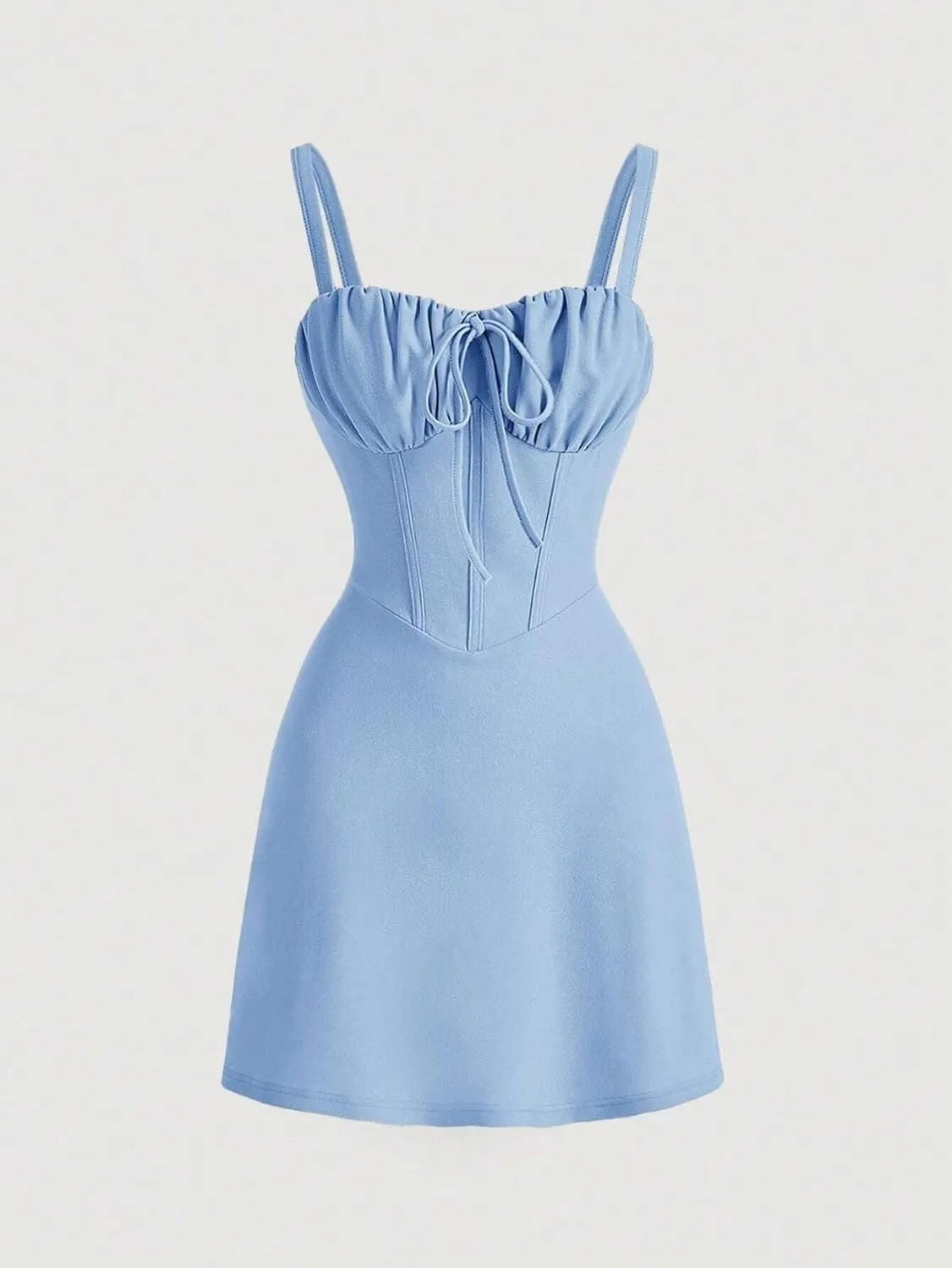 Women's Solid Color Pleated Front Tie Strap Sleeveless Dress Fashion Short Cami Dresses for Women