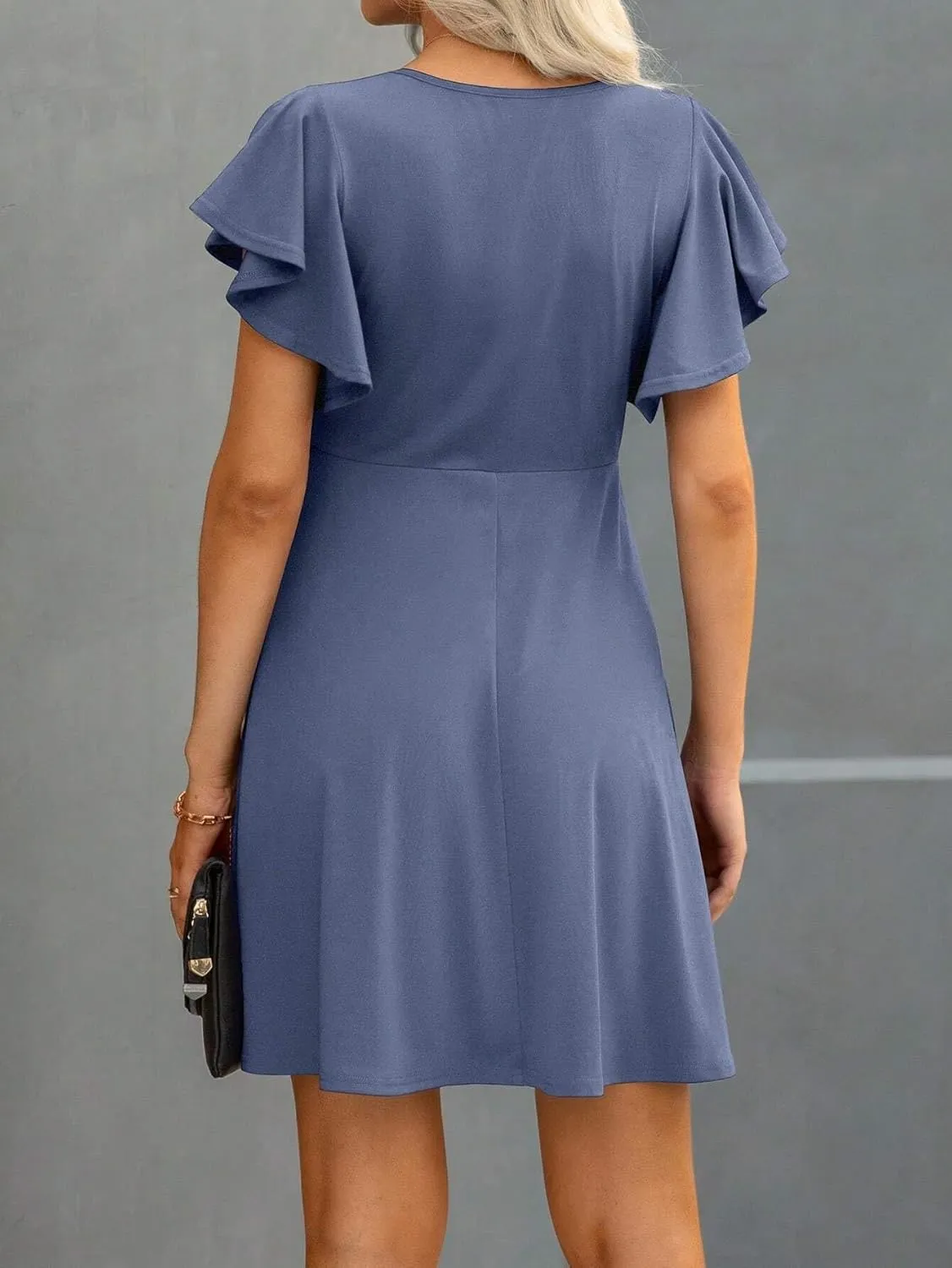 Women's Solid Color Round Neck Casual Ruffle Short Sleeve Mini Dress Fashion Dresses for Women