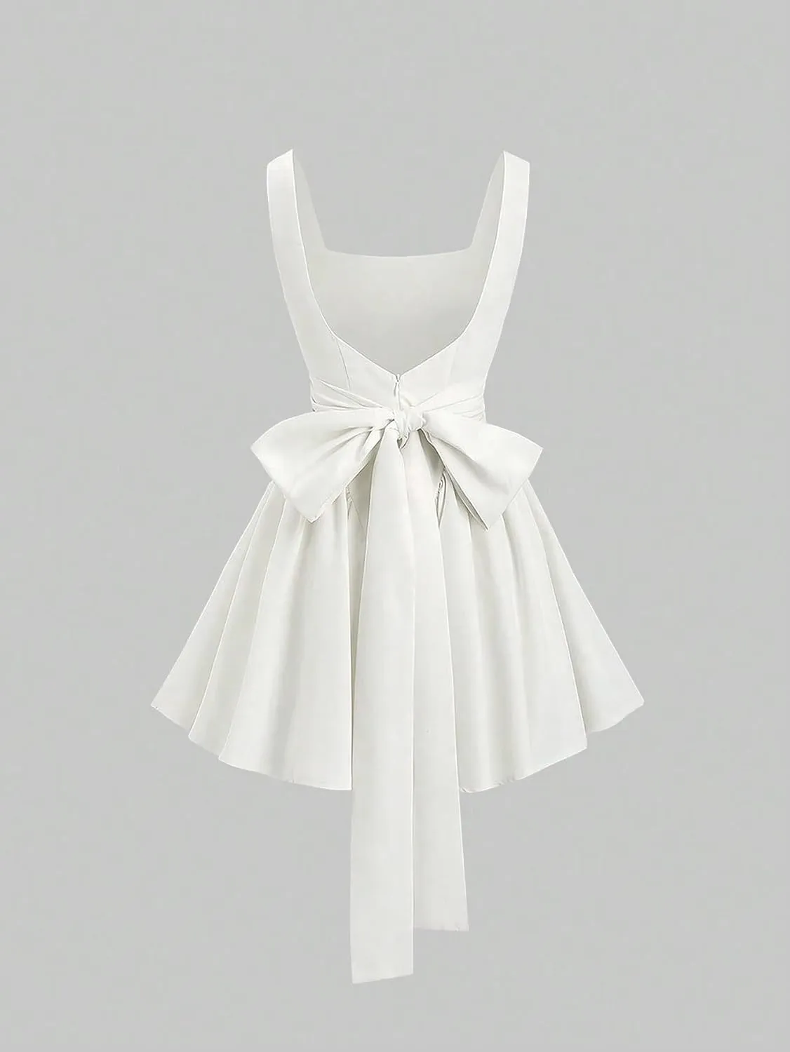 Women's Square Neck Backless Big Bowknot Solid Color Summer Dress Fashion Short Dresses for Women
