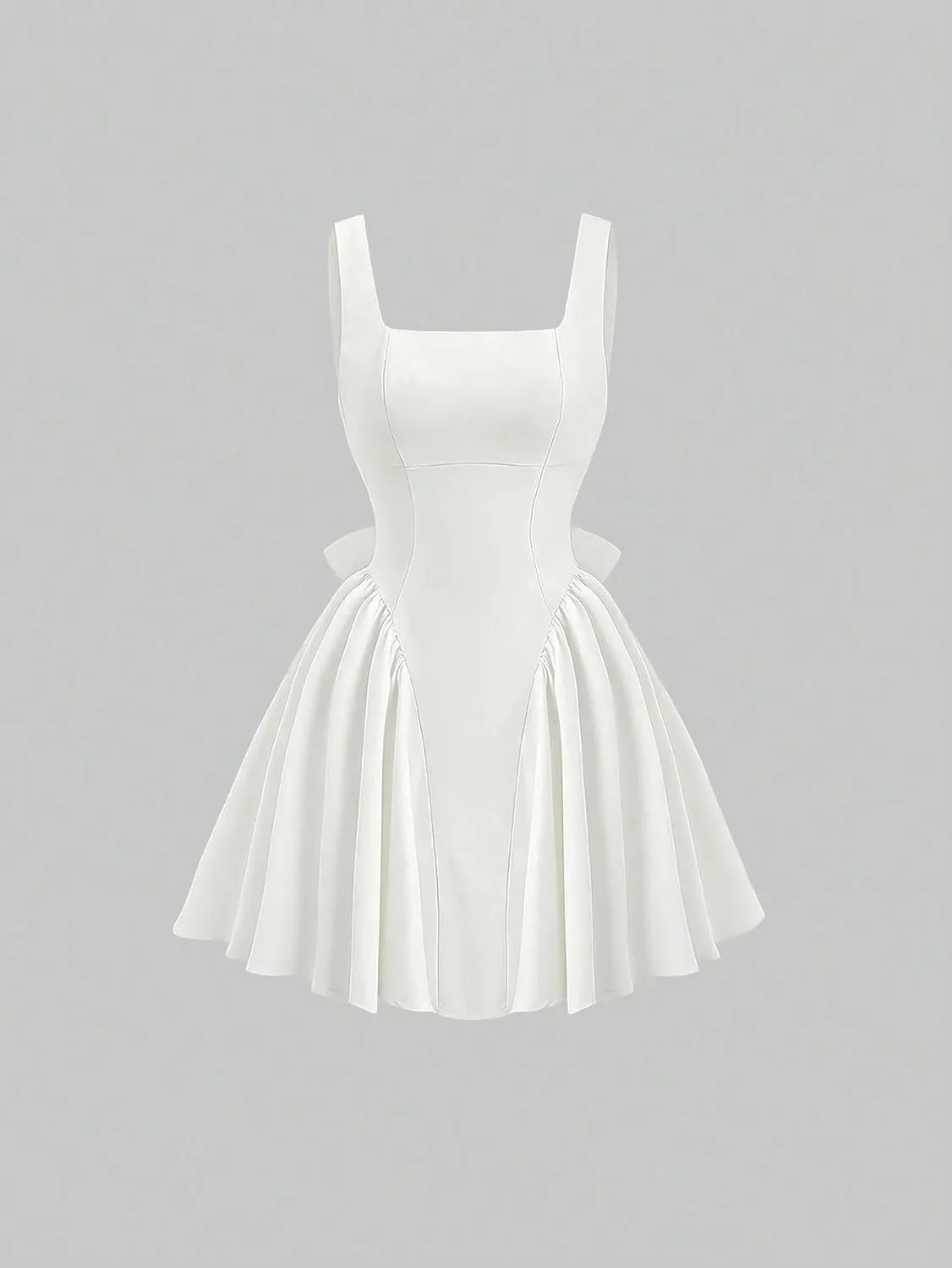 Women's Square Neck Backless Big Bowknot Solid Color Summer Dress Fashion Short Dresses for Women
