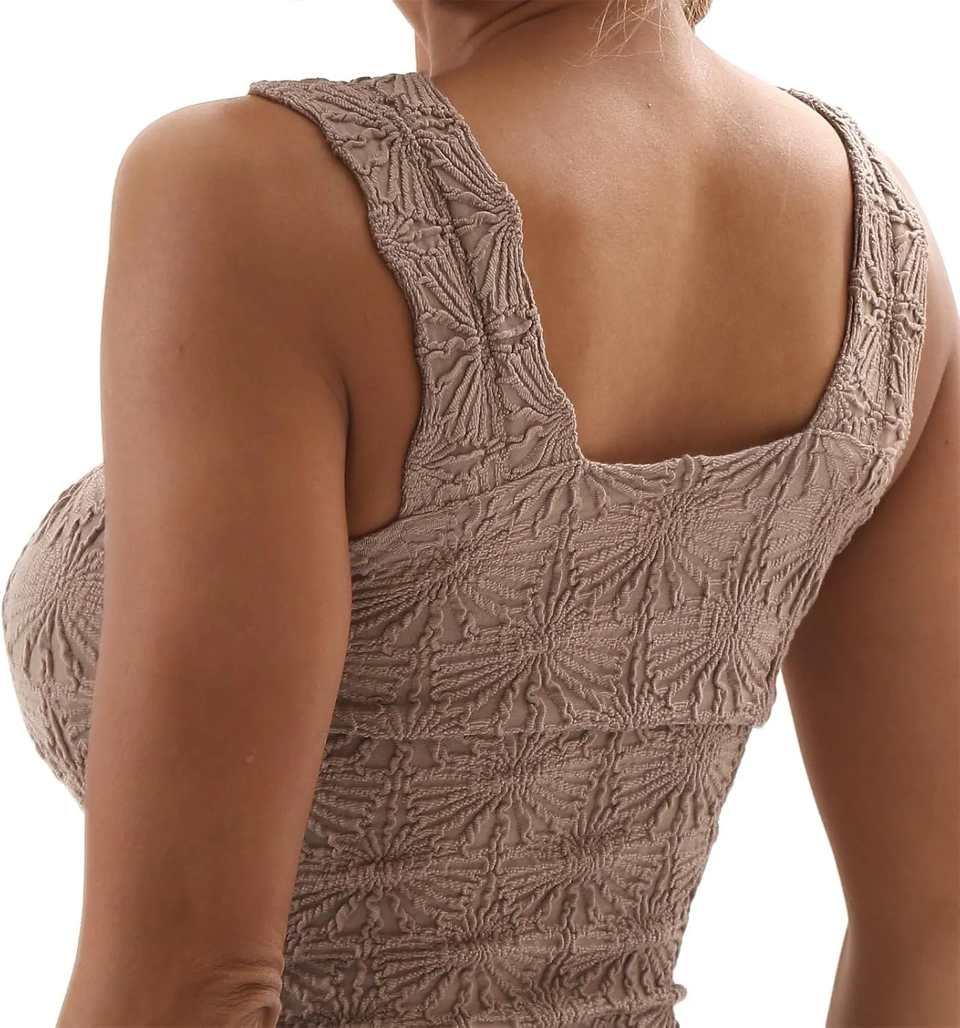 Women's Square Neck Seamless Wide Strap Crop Tank Tops,Slim Fit Flower Lettuce Trim Crop Cami Tops, Love Letter Cami