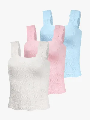 Women's Square Neck Seamless Wide Strap Crop Tank Tops,Slim Fit Flower Lettuce Trim Crop Cami Tops, Love Letter Cami