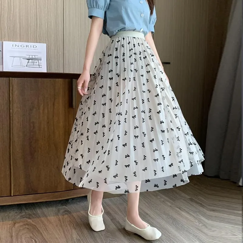 Womens Tulle Skirts Fairy Coquette Midi Elastic High Waisted Pleated Mesh Flowy A-Line Flowy Tutu Skirts