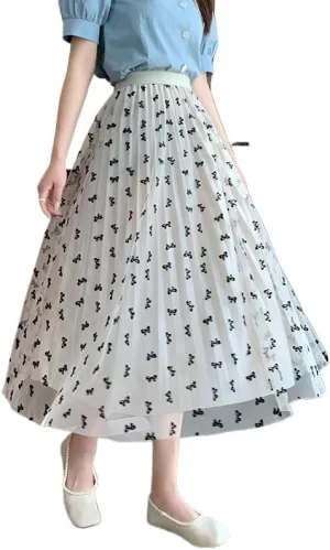 Womens Tulle Skirts Fairy Coquette Midi Elastic High Waisted Pleated Mesh Flowy A-Line Flowy Tutu Skirts