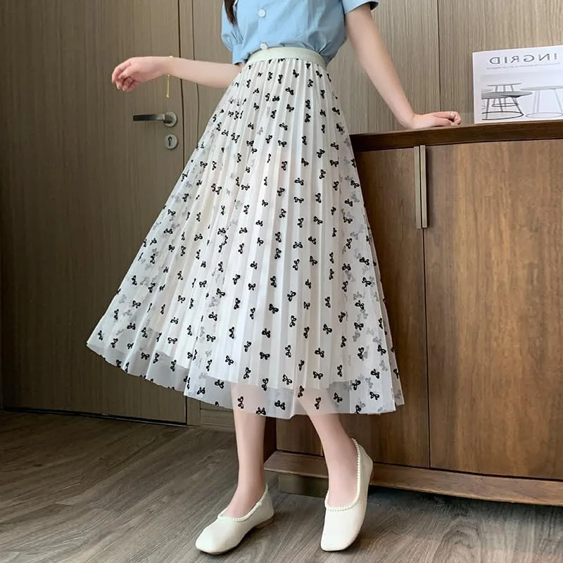 Womens Tulle Skirts Fairy Coquette Midi Elastic High Waisted Pleated Mesh Flowy A-Line Flowy Tutu Skirts