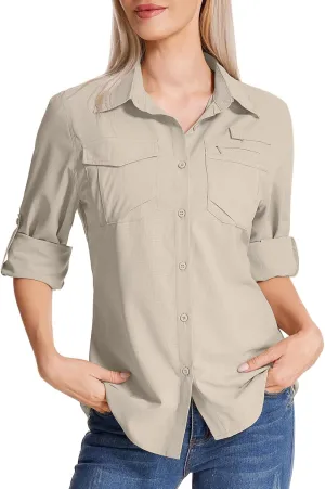 Women's UPF 50 UV Sun Protection Shirts Long Sleeve Outdoor Cool Quick Dry Safari Fishing Hiking Travel Shirts