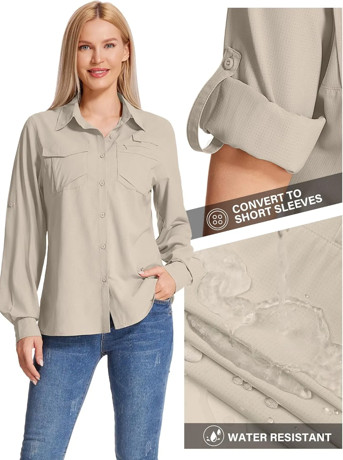 Women's UPF 50 UV Sun Protection Shirts Long Sleeve Outdoor Cool Quick Dry Safari Fishing Hiking Travel Shirts