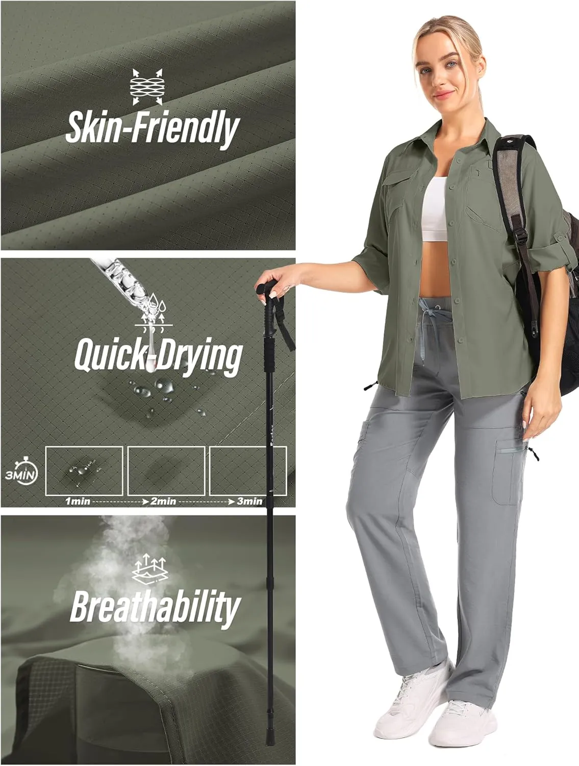 Women's UPF 50 UV Sun Protection Shirts Long Sleeve Outdoor Cool Quick Dry Safari Fishing Hiking Travel Shirts