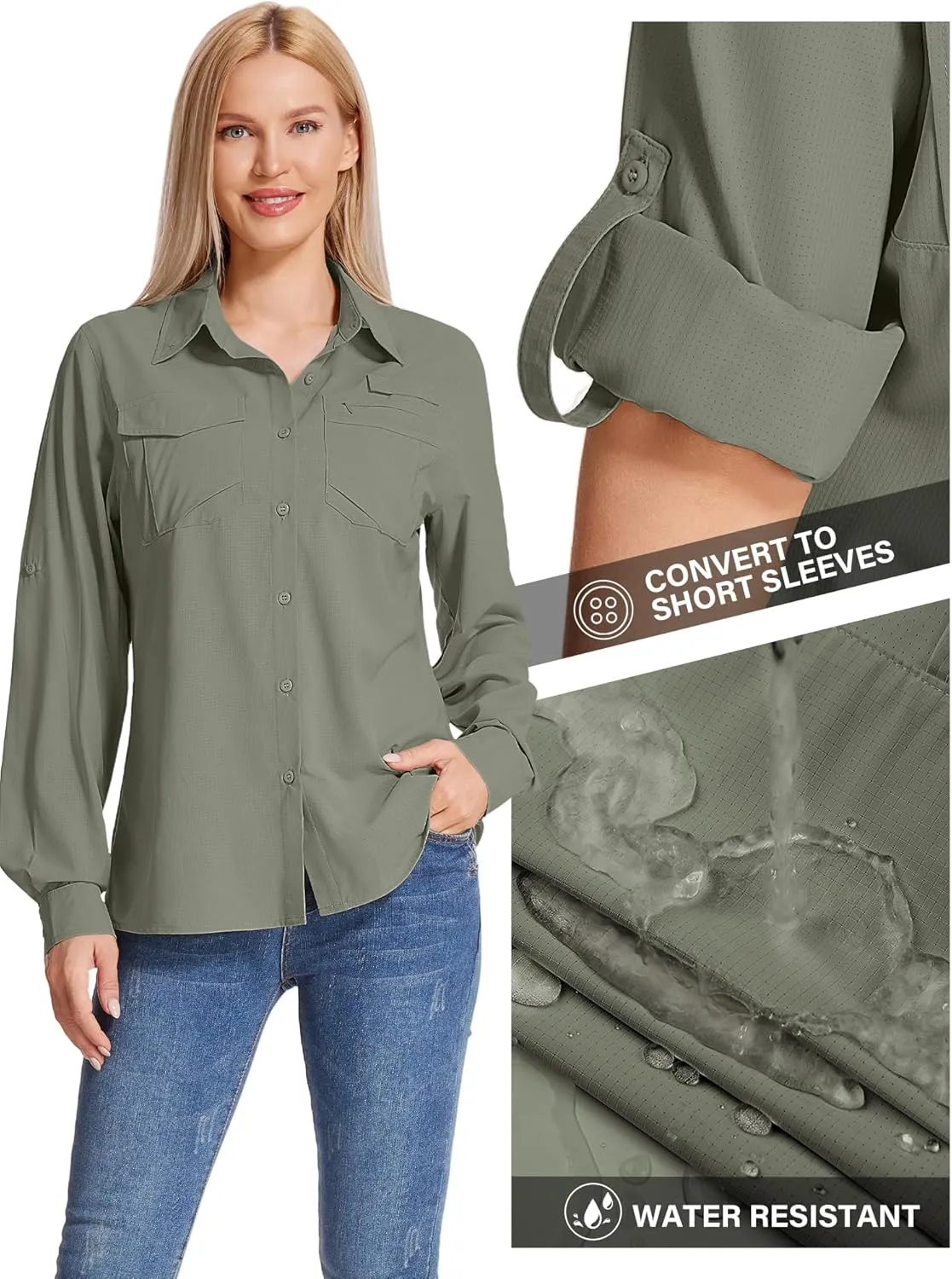Women's UPF 50 UV Sun Protection Shirts Long Sleeve Outdoor Cool Quick Dry Safari Fishing Hiking Travel Shirts