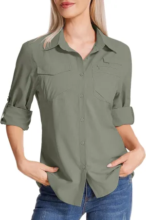 Women's UPF 50 UV Sun Protection Shirts Long Sleeve Outdoor Cool Quick Dry Safari Fishing Hiking Travel Shirts