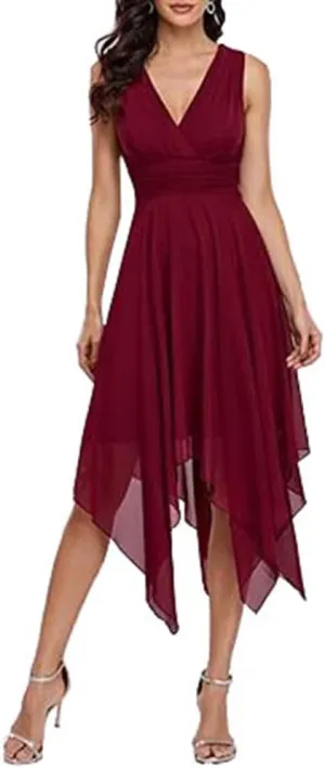 Women's V-Neck Chiffon Evening Dresses Red Cocktail Party Dress