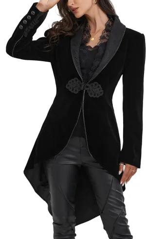 Women's Victorian Lace Tailcoat Pirate Gothic Steampunk Jackets Medieval Lapel Coat