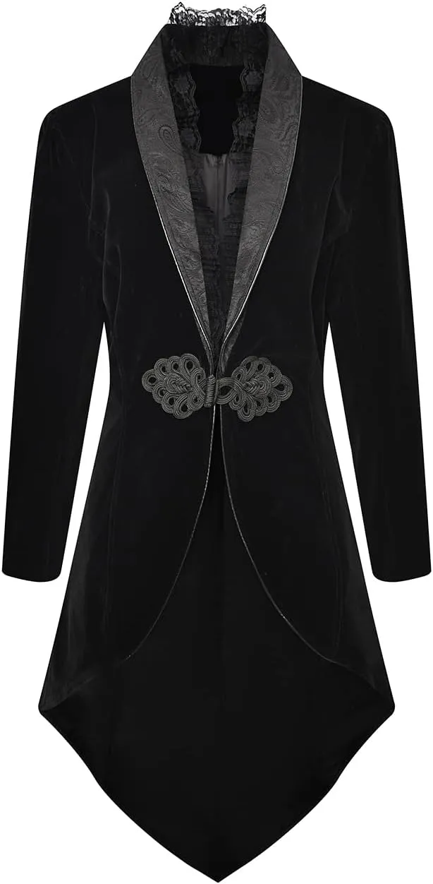 Women's Victorian Lace Tailcoat Pirate Gothic Steampunk Jackets Medieval Lapel Coat