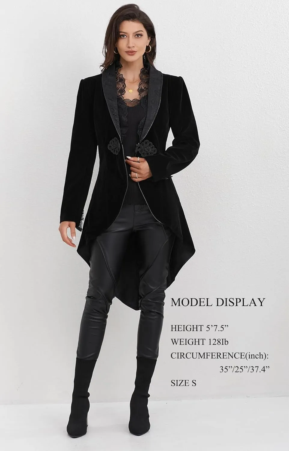 Women's Victorian Lace Tailcoat Pirate Gothic Steampunk Jackets Medieval Lapel Coat