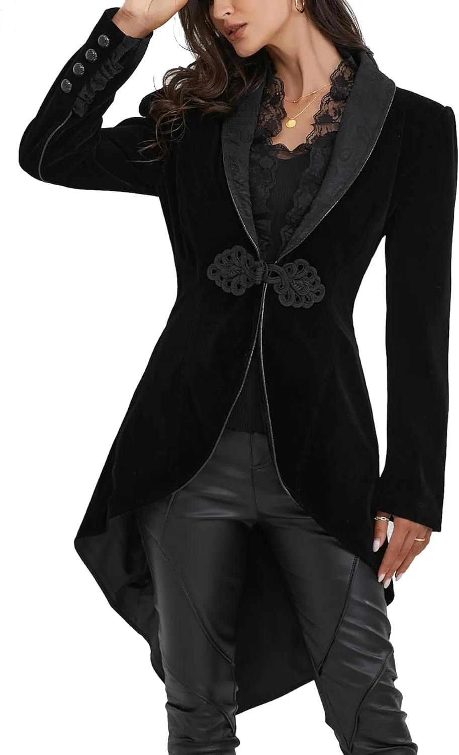 Women's Victorian Lace Tailcoat Pirate Gothic Steampunk Jackets Medieval Lapel Coat