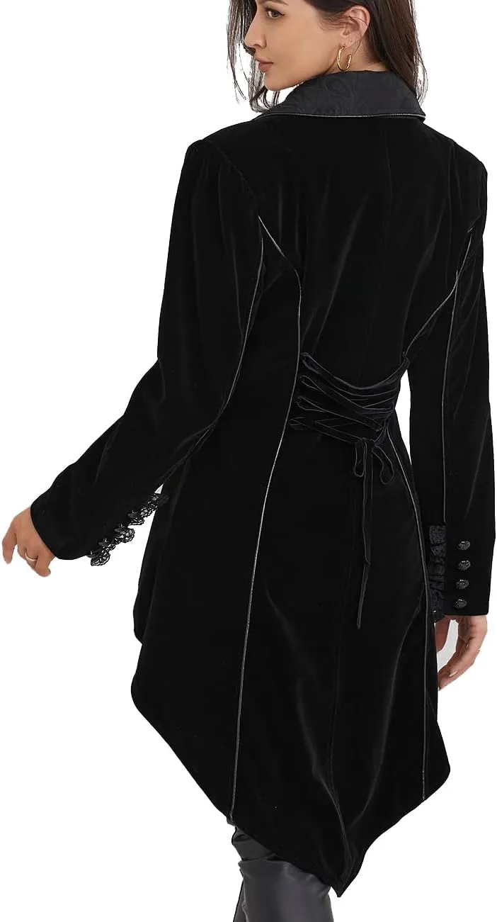 Women's Victorian Lace Tailcoat Pirate Gothic Steampunk Jackets Medieval Lapel Coat