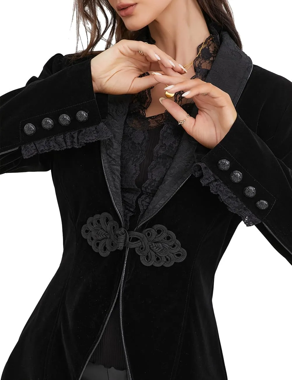 Women's Victorian Lace Tailcoat Pirate Gothic Steampunk Jackets Medieval Lapel Coat